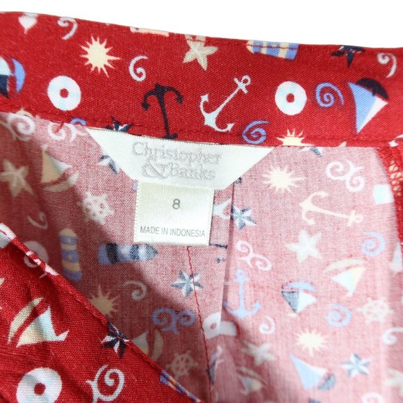 Vintage Nautical Boat Anchor Print Maxi Skirt w Slits Size 8 Christopher & Banks - Picture 6 of 7